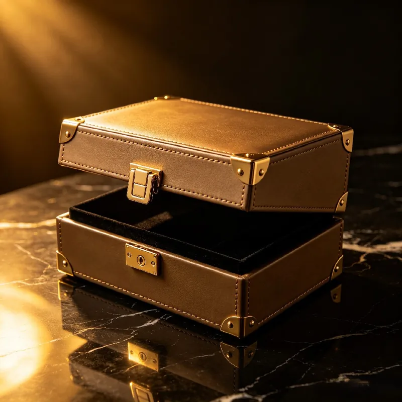 复古皮纹五金翻盖珠宝收纳礼盒定制